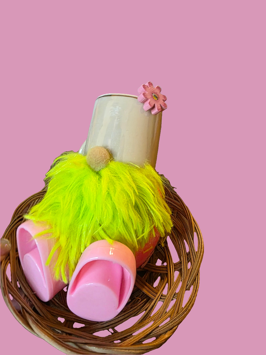 Pink Flower Power Tea Cup Gnome