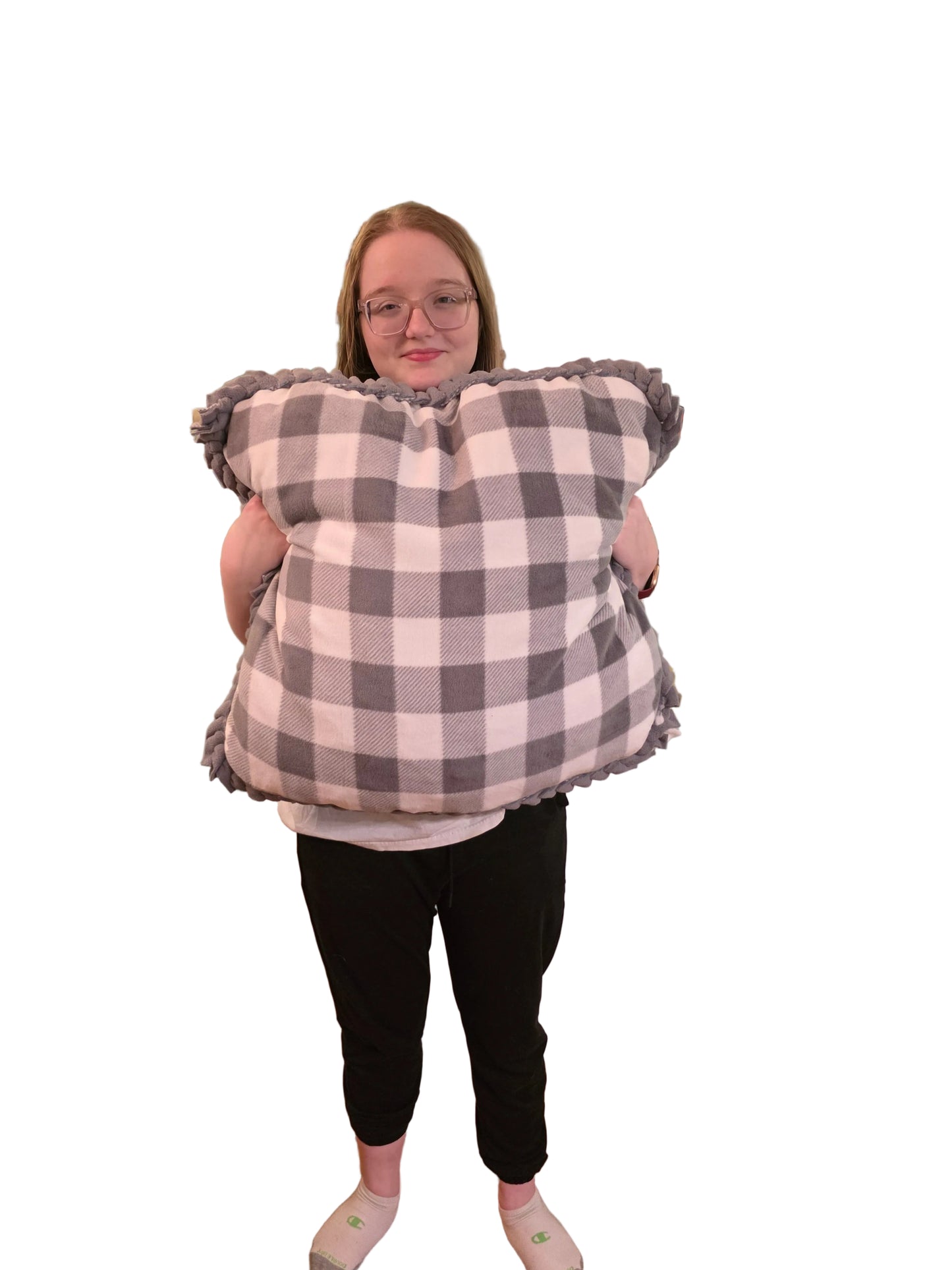 Gray and White Flannel Print Pet Bed