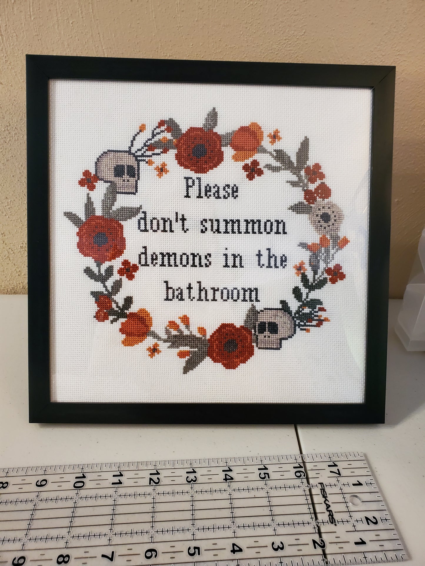 Demons in the Bathroom Cross Stitch