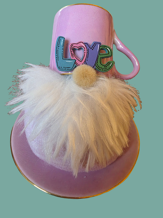 Pink Love Tea Cup Gnome