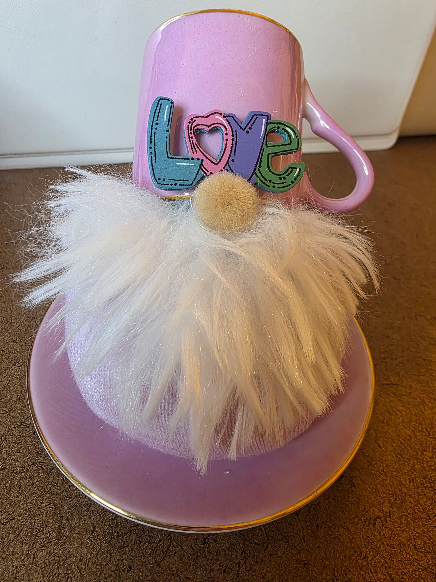 Pink Love Tea Cup Gnome